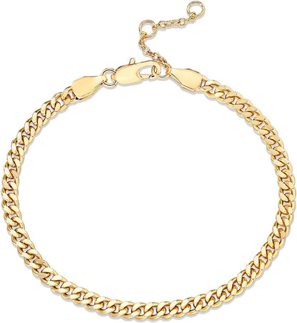 14K Gold Plated Paperclip/Curb/Figaro Chain Adjustable Bracelet for Women