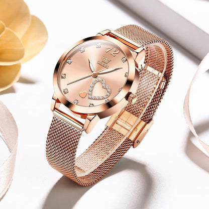 Womens Watch Gifts Set with Bracelet Rose Gold for Lady Female Minimalist Simple Slim Thin Casual Dress Analog Quartz Wrist Watches Waterproof Two Tone