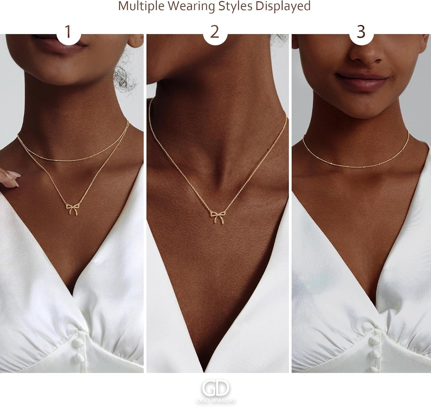 Gold Necklace for Women, Bow Necklace 14K Layered Gold Necklace Dainty Bow Pendant Choker Necklace Trendy Bow Necklace Gold Chain Necklaces for Women Jewelry Gift