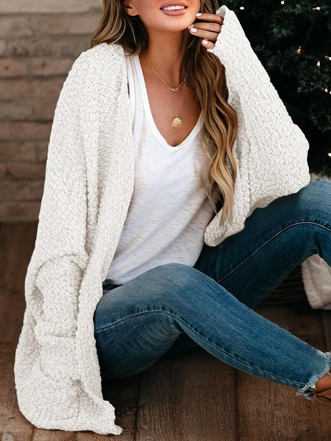 Women'S Chunky Popcorn Cardigan Oversized Open Front Boyfriend Batwing Long Sleeve Fuzzy Knit Sweaters