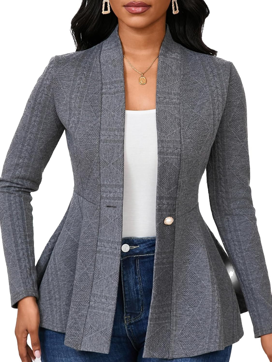 Women Casual Blazers Button Knit Lightweight Business Cardigan Jackets Blazer for Work