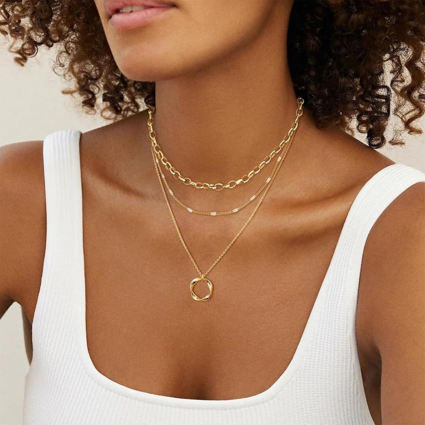 Gold Layered Necklaces for Women 14K Gold Plated Dainty Stackable Choker Necklaces for Women Trendy Layering Circle Paperclip Chain Cute Pendant Necklace Set Gold Jewelry for Women