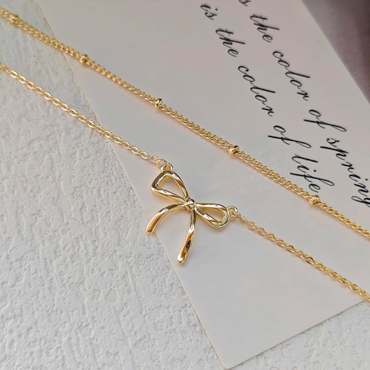 Gold Necklace for Women, Bow Necklace 14K Layered Gold Necklace Dainty Bow Pendant Choker Necklace Trendy Bow Necklace Gold Chain Necklaces for Women Jewelry Gift