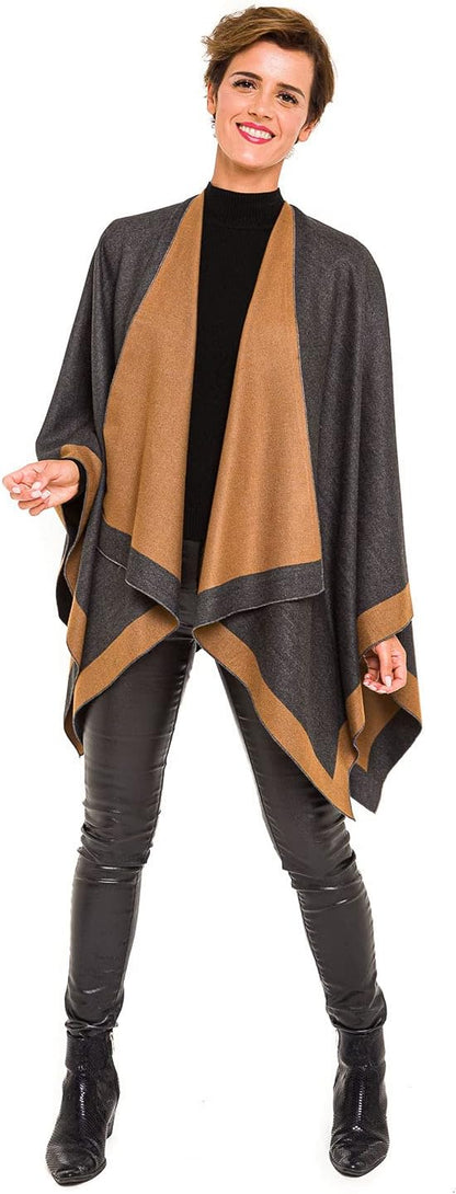 Women'S Shawl Wrap Poncho Ruana Cape Cardigan Sweater Open Front for Fall Winter