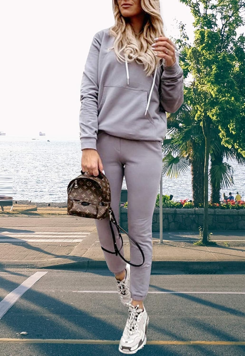 Women Pullover Hoodie Pockets Sweatpants Sport Jogger Sweatsuit