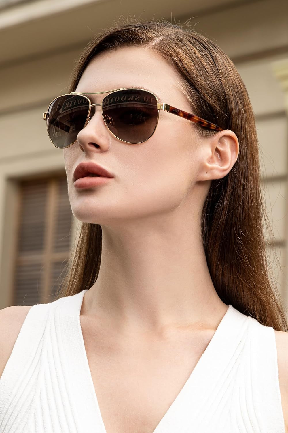 Polarized Sunglasses for Women UV Protection Acetate Arms Metal Frame Woman'S Shades CA3216