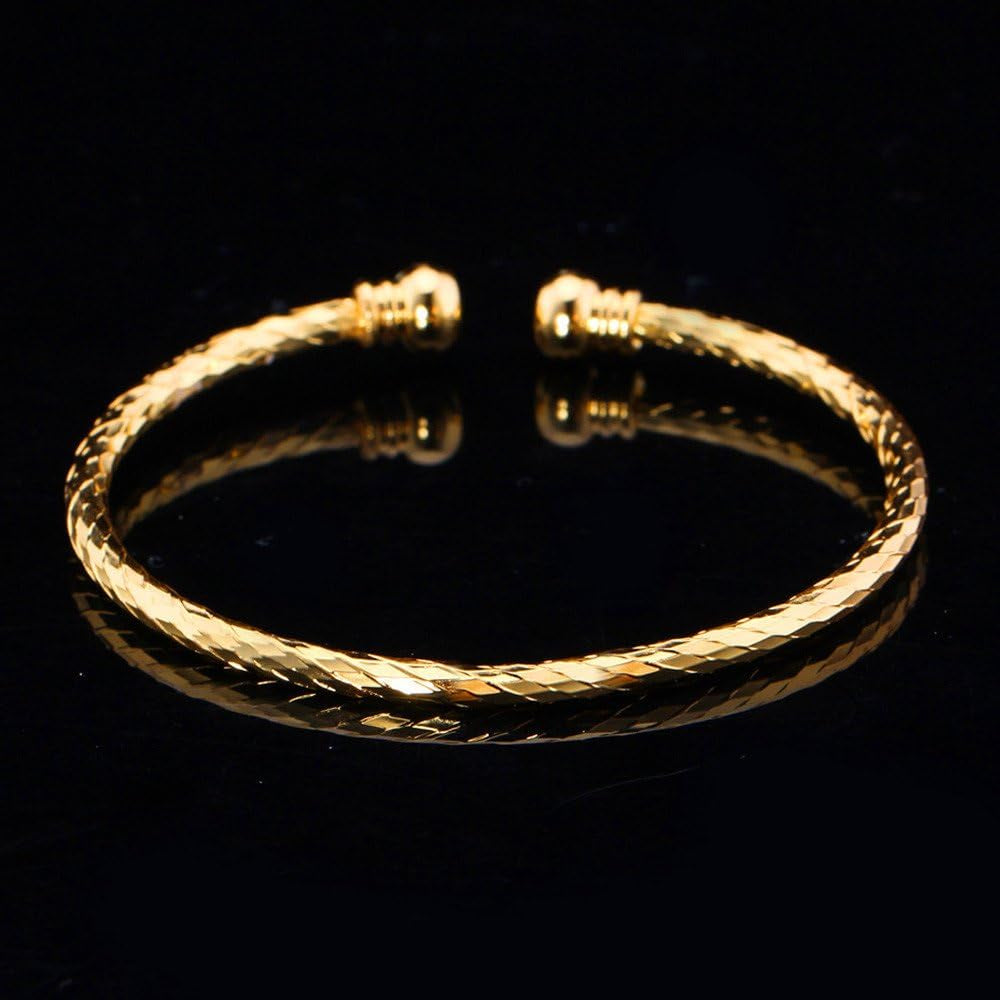 Unisex Simple Cuff Bracelet 18K Real Gold Platinum Plated Fine Bracelets Fashion Jewelry Open Bangle Cuff Bracelets, Twisted or Heart Style