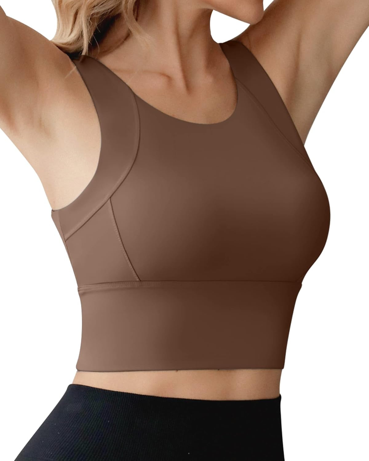 High Neck Sports Bra for Women Longline Medium Impact Workout Crop Tank Tops Wirefree Padded Yoga Bra Gym