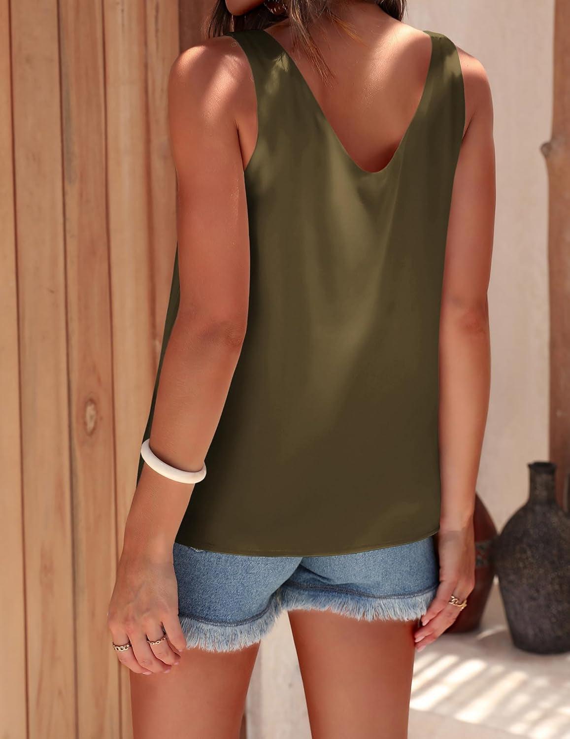 Womens Silk Satin Tank Tops V Neck Casual Cami Sleeveless Camisole Blouses Summer Basic Tank Shirt