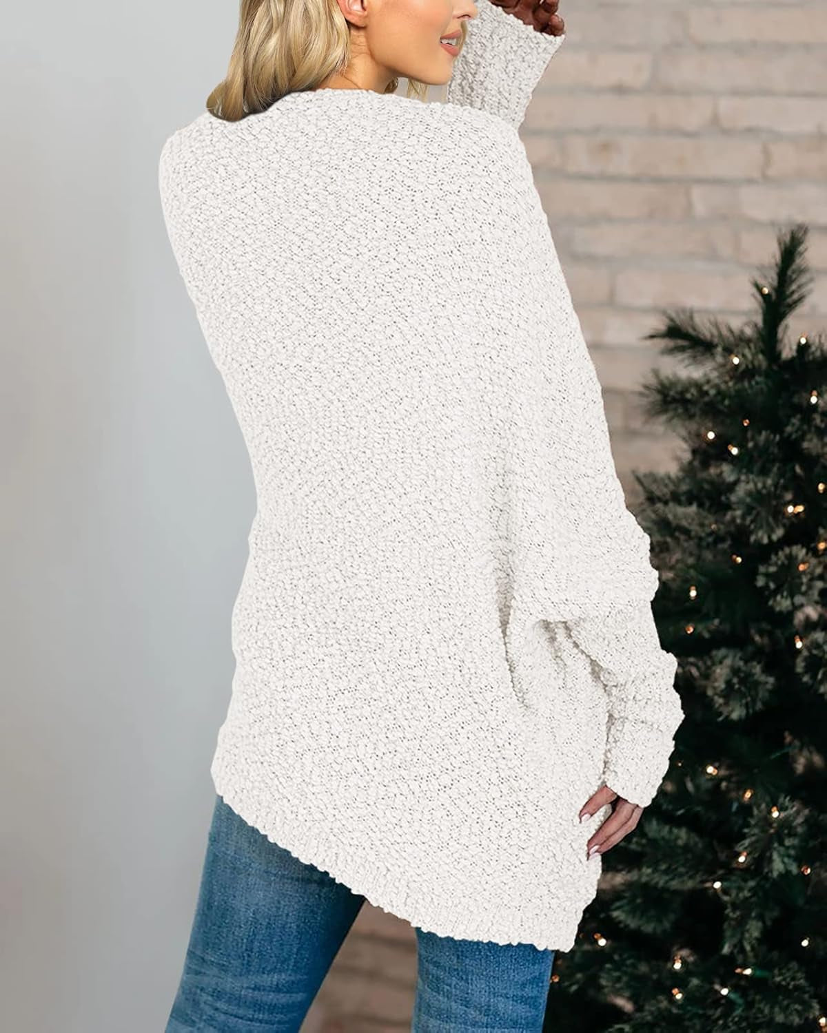 Women'S Chunky Popcorn Cardigan Oversized Open Front Boyfriend Batwing Long Sleeve Fuzzy Knit Sweaters