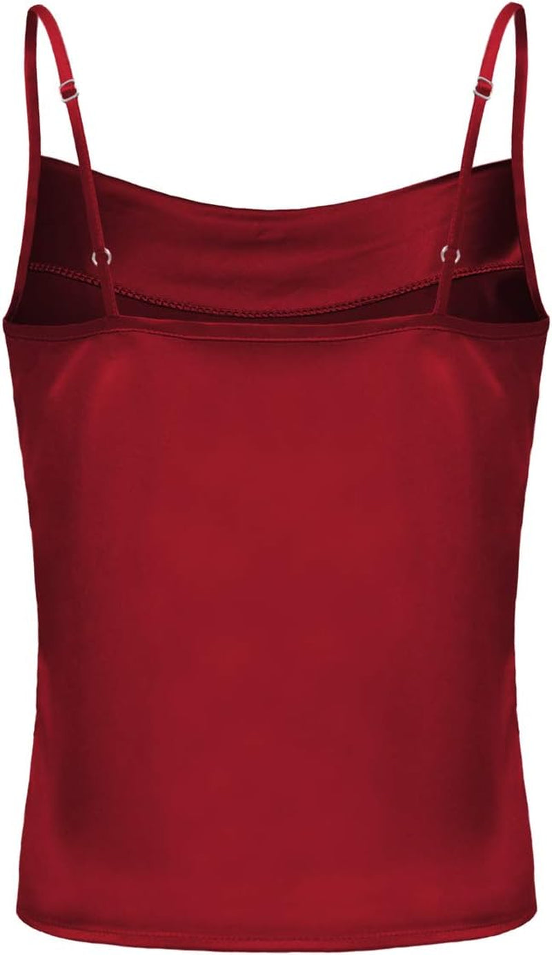 Women'S Silk Satin Camisole Cowl Neck Tank Top Cami Silky Basic Tank Shirt Blouses