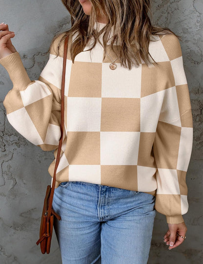 Women'S Fall Fashion Turtleneck Long Sleeve Striped Ribbed Knit Loose Pullover Sweater Tops