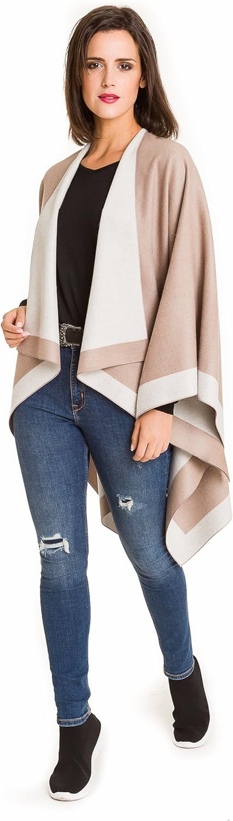 Women'S Shawl Wrap Poncho Ruana Cape Cardigan Sweater Open Front for Fall Winter