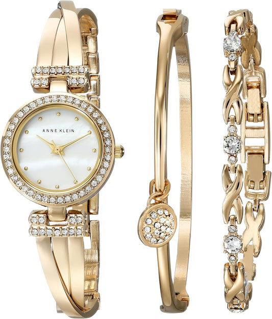 Women'S Premium Crystal Accented Bangle Watch and Bracelet Set