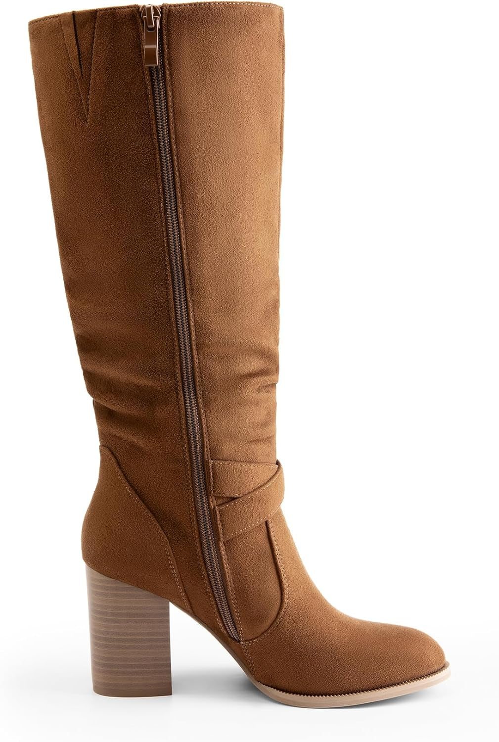 Women'S Knee High Boots Slouchy Chunky Heeled Buckle Long Boots for Women Side Zipper Tall Boots