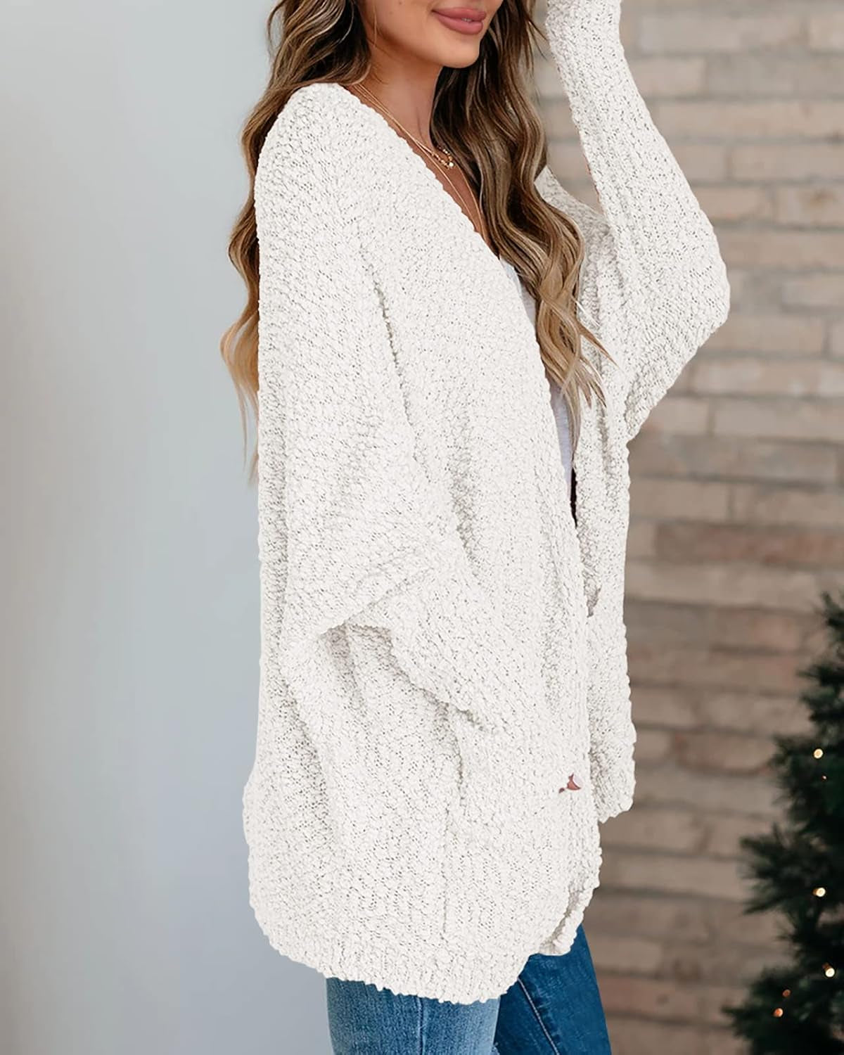 Women'S Chunky Popcorn Cardigan Oversized Open Front Boyfriend Batwing Long Sleeve Fuzzy Knit Sweaters