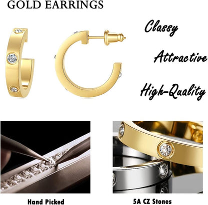 Love Earrings for Women Hoop Earrings Stainless Steel Earrings with Cubic Zirconia Stones Earrings Birthday Jewelry Christmas Gifts for Women Her, Silver/Gold