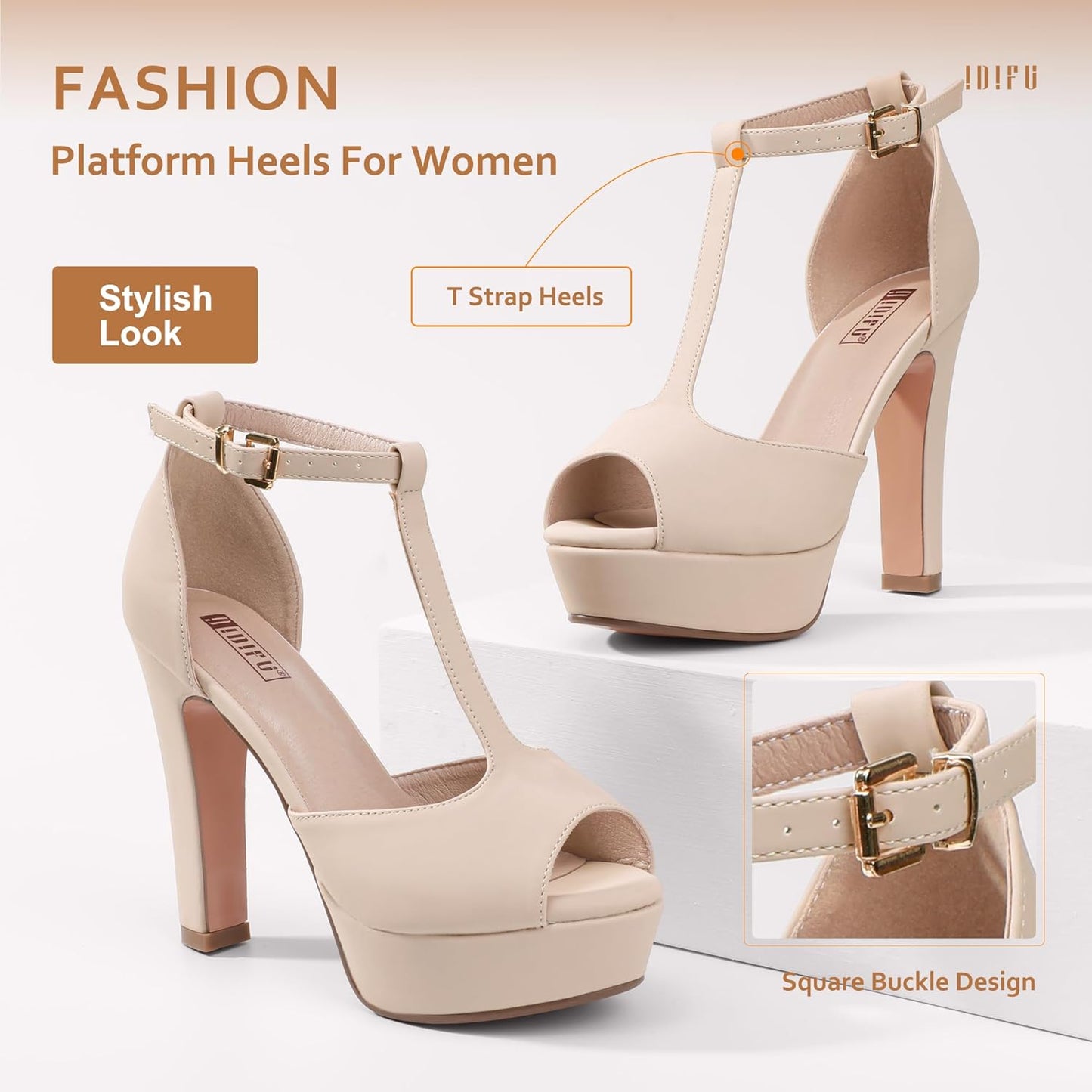 Women'S IN5 Polly Platform Chunky High Heels T-Strap Sexy Sandals Peep Toe Wedding Party Prom Dress Shoes for Women Bride