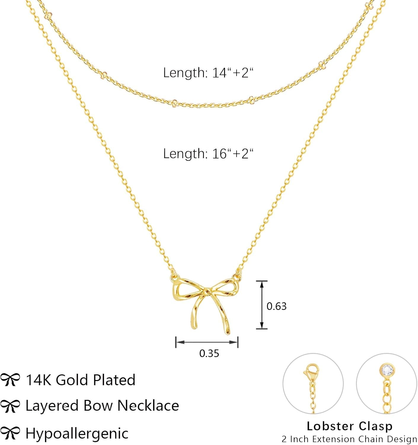 Gold Necklace for Women, Bow Necklace 14K Layered Gold Necklace Dainty Bow Pendant Choker Necklace Trendy Bow Necklace Gold Chain Necklaces for Women Jewelry Gift