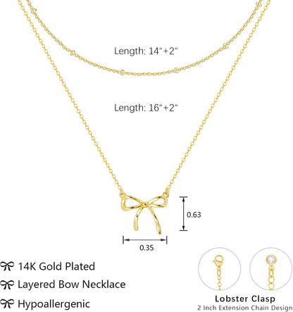 Gold Necklace for Women, Bow Necklace 14K Layered Gold Necklace Dainty Bow Pendant Choker Necklace Trendy Bow Necklace Gold Chain Necklaces for Women Jewelry Gift