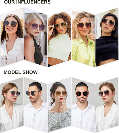 Trendy Oversized Square Metal Frame Sunglasses for Women Men Retro Big Flat Lens UV Protection Sunglasses SJ1146