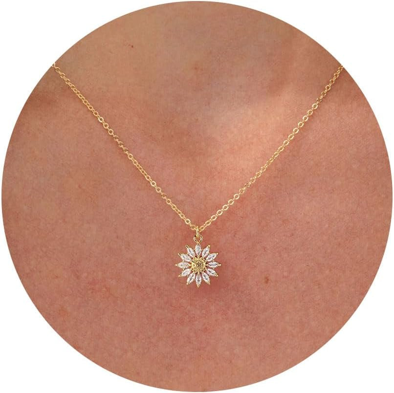 Gold Necklace for Women, Dainty Star of David Necklace 14K Gold Plated Butterfly Necklace Sun Lotus Flower Necklace Simple Bead Necklace Jewelry Everyday for Women