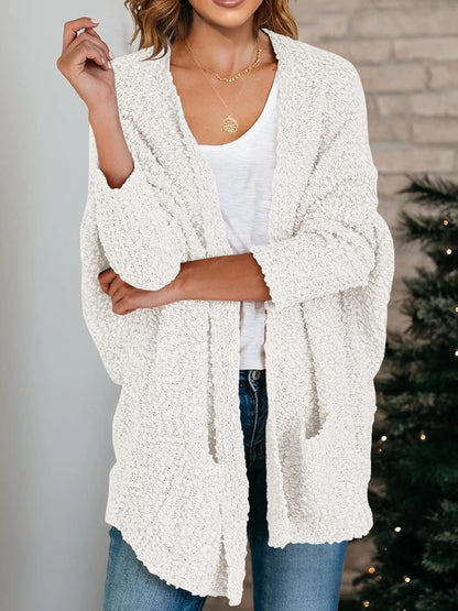 Women'S Chunky Popcorn Cardigan Oversized Open Front Boyfriend Batwing Long Sleeve Fuzzy Knit Sweaters