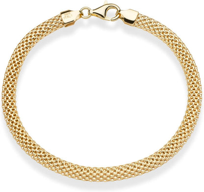 18K Gold over Sterling Silver Italian 5Mm Mesh Link Chain Bracelet for Women, 925 Made in Italy