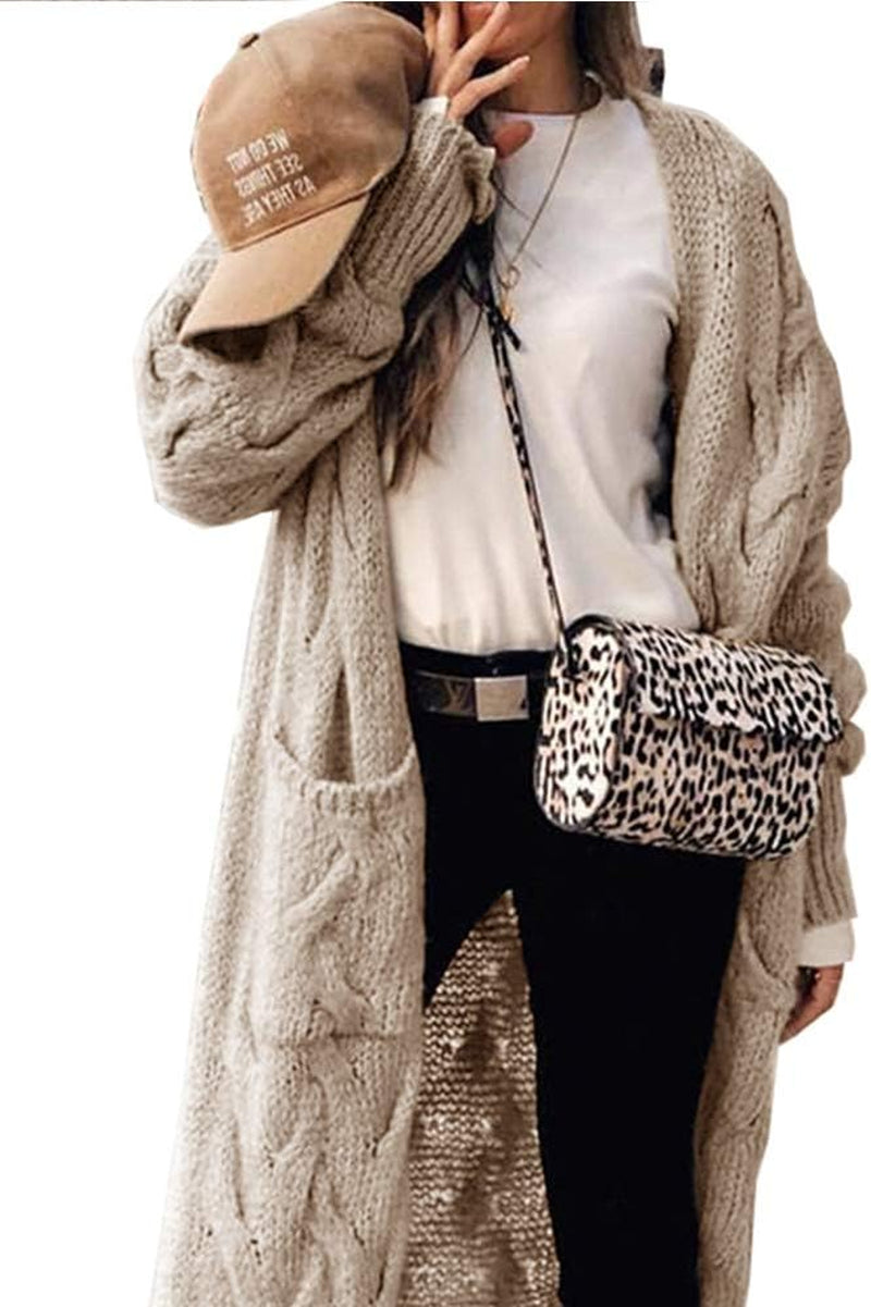 Women'S Long Cardigan Coats Cable Knit Casual Open Front Long Sleeve Loose Sweater with Pockets