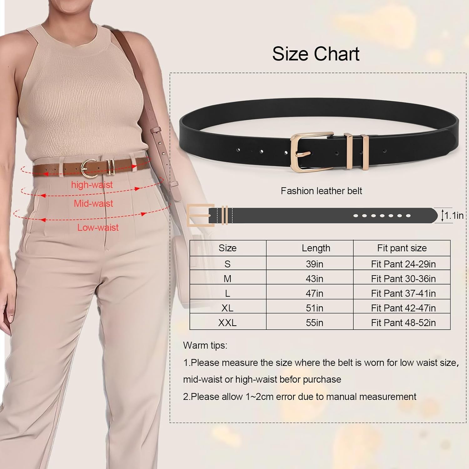 3 Pack Women Belts for Jeans Dresses Pants Ladies Leather Waist Belt with Gold Buckle