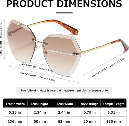 Sunglasses for Women Oversized Rimless Diamond Cutting Lens Sun Glasses AE0534