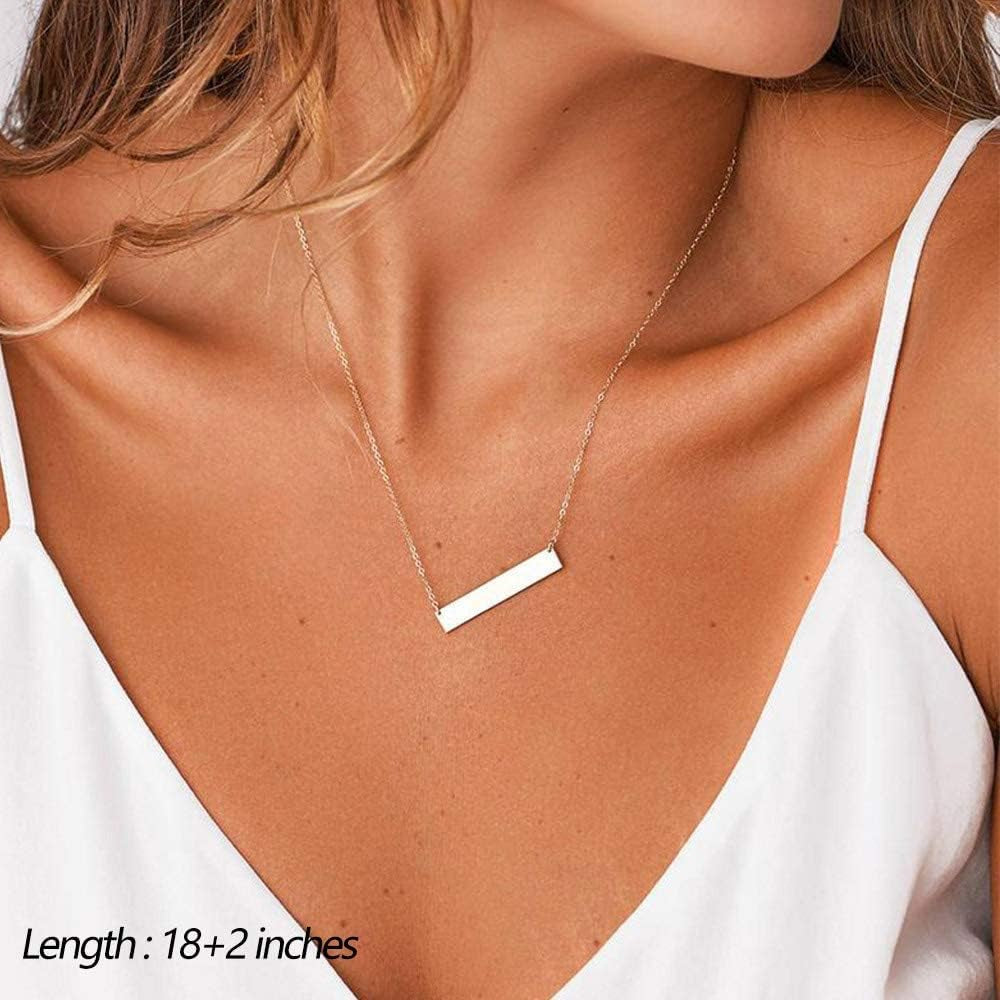 Dainty Layered Choker Necklace, Handmade 14K Gold Plated Y Pendant Necklace Multilayer Bar Disc Necklace Adjustable Layering Choker Necklaces for Women