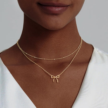 Gold Necklace for Women, Bow Necklace 14K Layered Gold Necklace Dainty Bow Pendant Choker Necklace Trendy Bow Necklace Gold Chain Necklaces for Women Jewelry Gift