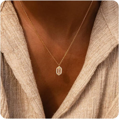 Diamond Necklaces for Women,14K Gold/White Gold Plated Dainty Necklace for Women Floating Baguette Diamond Necklace Trendy Gold Jewelry