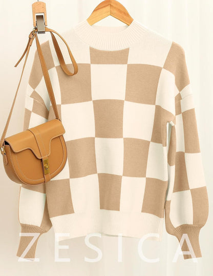 Women'S Fall Fashion Turtleneck Long Sleeve Striped Ribbed Knit Loose Pullover Sweater Tops