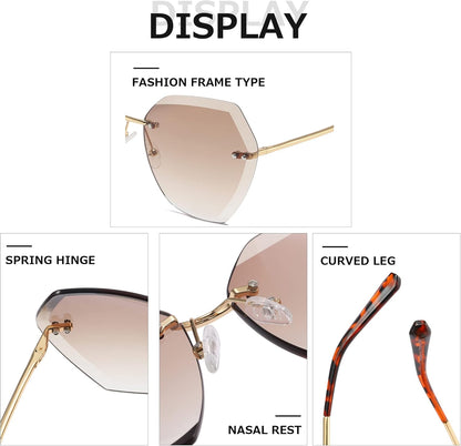 Sunglasses for Women Oversized Rimless Diamond Cutting Lens Sun Glasses AE0534