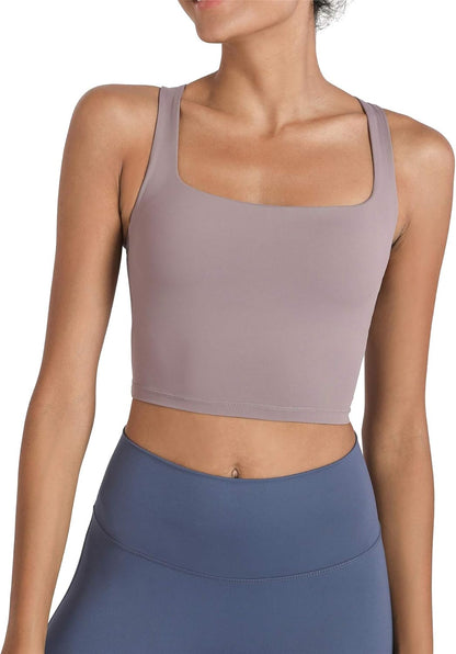 Strappy Yoga Sports Bras for Women Padded Criss-Cross Back Tank Tops